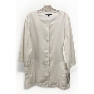 Preston And York NWT White Linen 3/4 Sleeve Snap Pockets‎ Jacket Women's 8